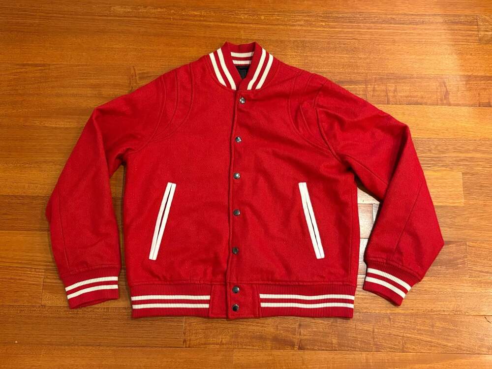 Richie Le Collection Red Varsity Jacket 100% Wool